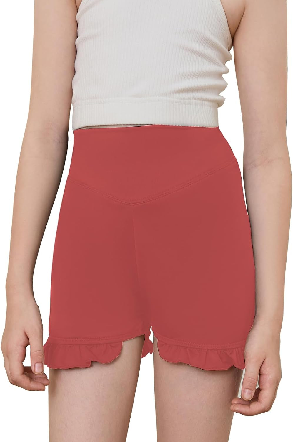 Girls Athletic Shorts High Waisted Ruffle Dance Shorts Yoga Workout Running Shorts