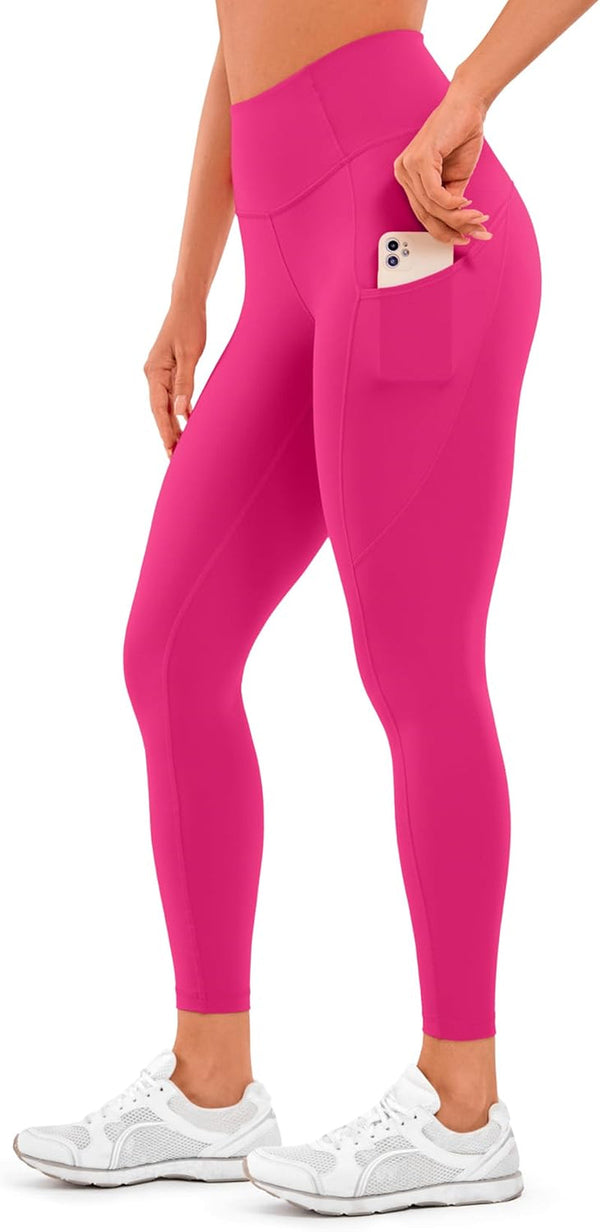 Women'S Naked Feeling Workout Leggings 25 Inches - High Waisted Yoga Pants with Side Pockets Running Tights
