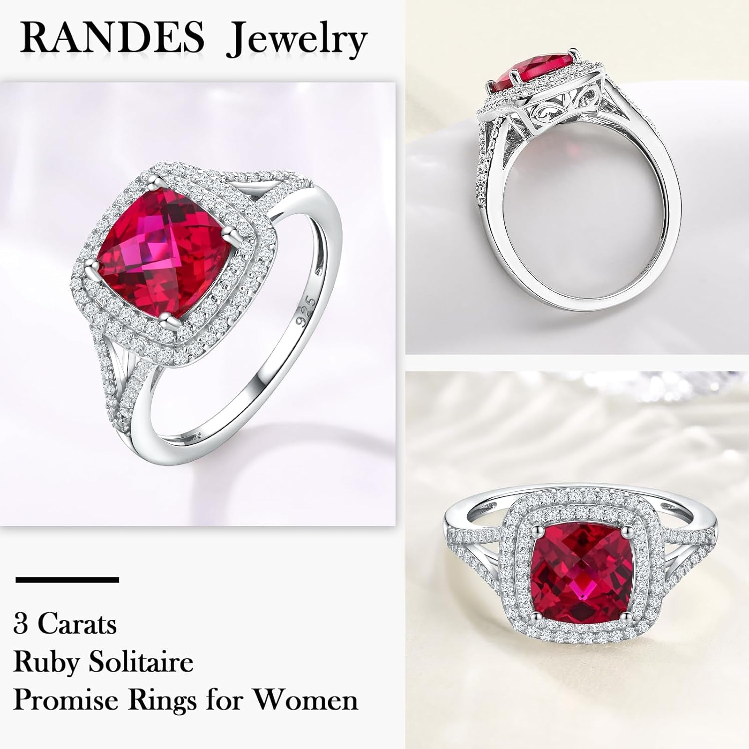 Birthstone Rings for Women 925 Sterling Silver Created Gemstone Cubic Zirconia Ring Heart/Pear/Round/Cushion/Emerald/Oval Engagement Double Halo Ring Size 6 to 10