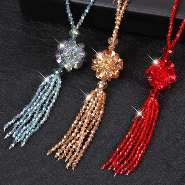 Crystal Bead Female Pendant Necklace Tassel Long Sweater Chain Necklace Decoration