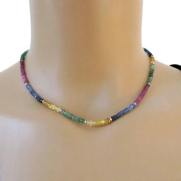 Ruby Emerald Sapphire Citrine Necklace Sterling Silver Djstrang Red Pink Green Blue Yellow Multi Gemstone Boho Sundance Style Wedding