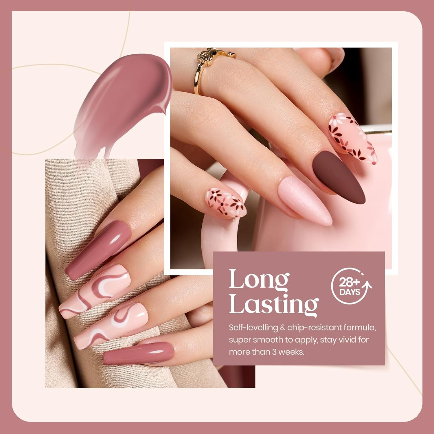 Nuded Colors Gel Polish Set 6 Colors Nude Symphony Glitter Neutral Pink Brown Nude Gel Nail Polish Soak off Uv Led Lamp Needed Nail Art Design Skintone Home Diy Gift