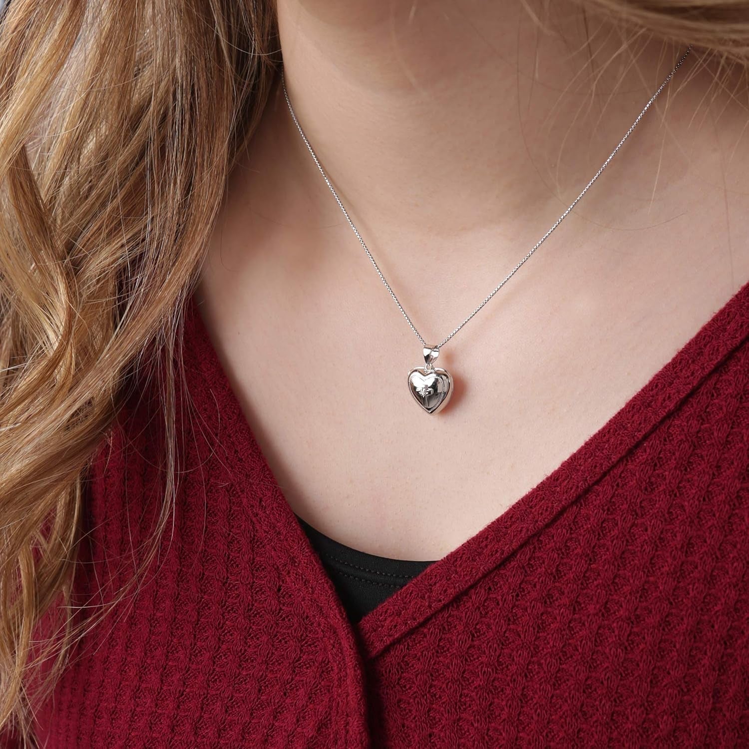 Sterling Silver First Communion Cross Heart Locket Necklace with White Sapphire Accent