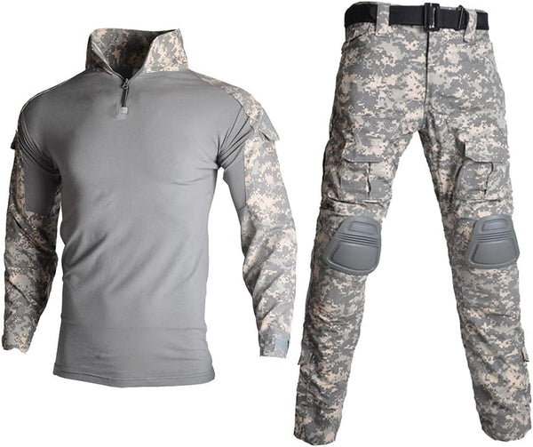 Mens Tactical Military Suits Long Sleeve Rip-Stop Uniforms Combat Shirt and Pants Elbow Knee Pads