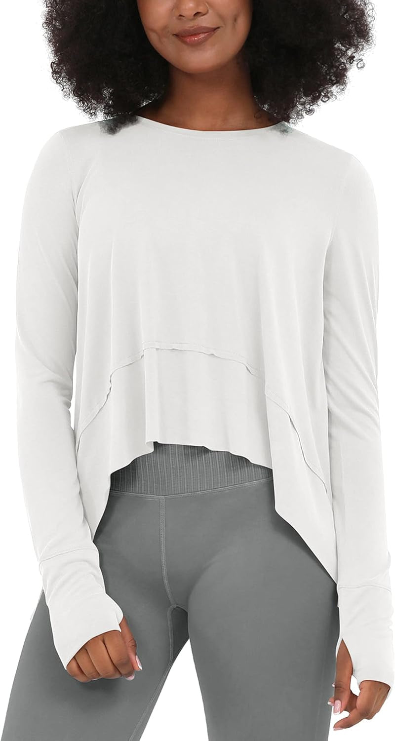 Long Sleeve Tee for Women with Thumb Hole Athletic Gym Workout Crop Tops Yoga Shirts