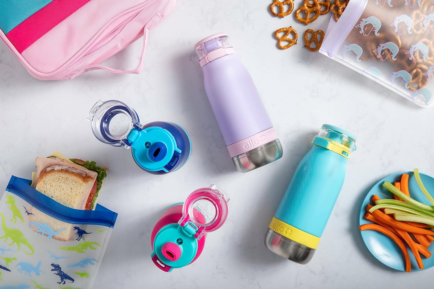 Emma 14Oz Vacuum Insulated Stainless Steel Kids Water Bottle with Straw and Built-In Carrying Handle and Leak-Proof Locking Lid for School Backpack, Lunchbox and Outdoor Sports