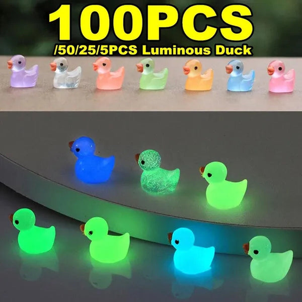 100/50/25/5PCS Mini Luminous Resin Ducks Glow in The Dark Miniature Ornament Tiny Ducks For DIY Fairy Garden Micro Landscape Potted Decoration