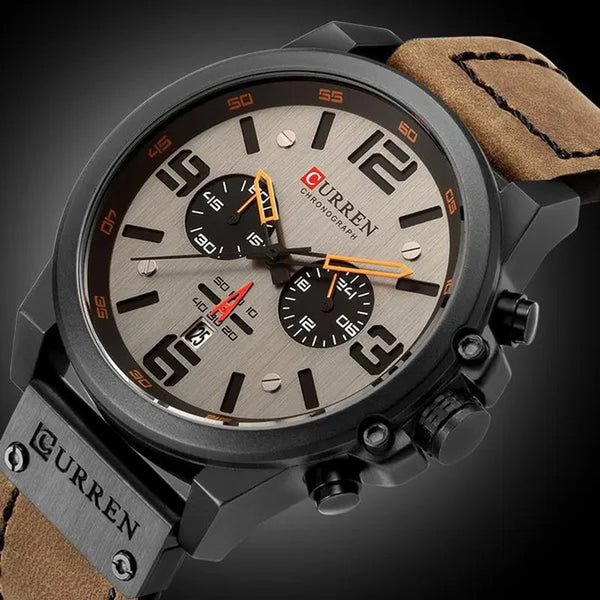 CURREN Men Quartz Watch Army Military Water-proof Calendar Chronograph Wristwatch Leather Strap Male Sport Watches