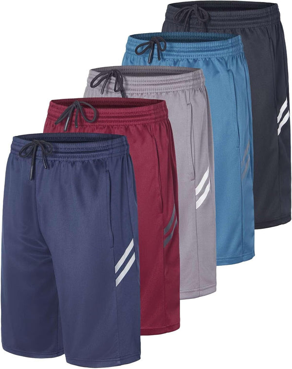 5 Pack: Boys' Athletic Basketball Shorts with Pockets - Youth Activewear (Ages 4-18)