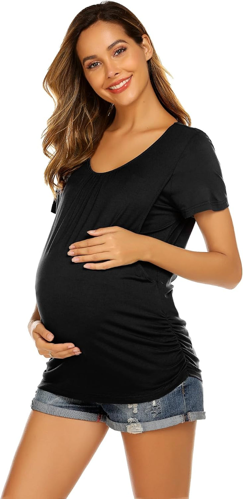 Women'S Nursing Tops for Breastfeeding 3 Pack Maternity Shirts Double Layer Pregnancy Clothes Postpartum Tee Shirt
