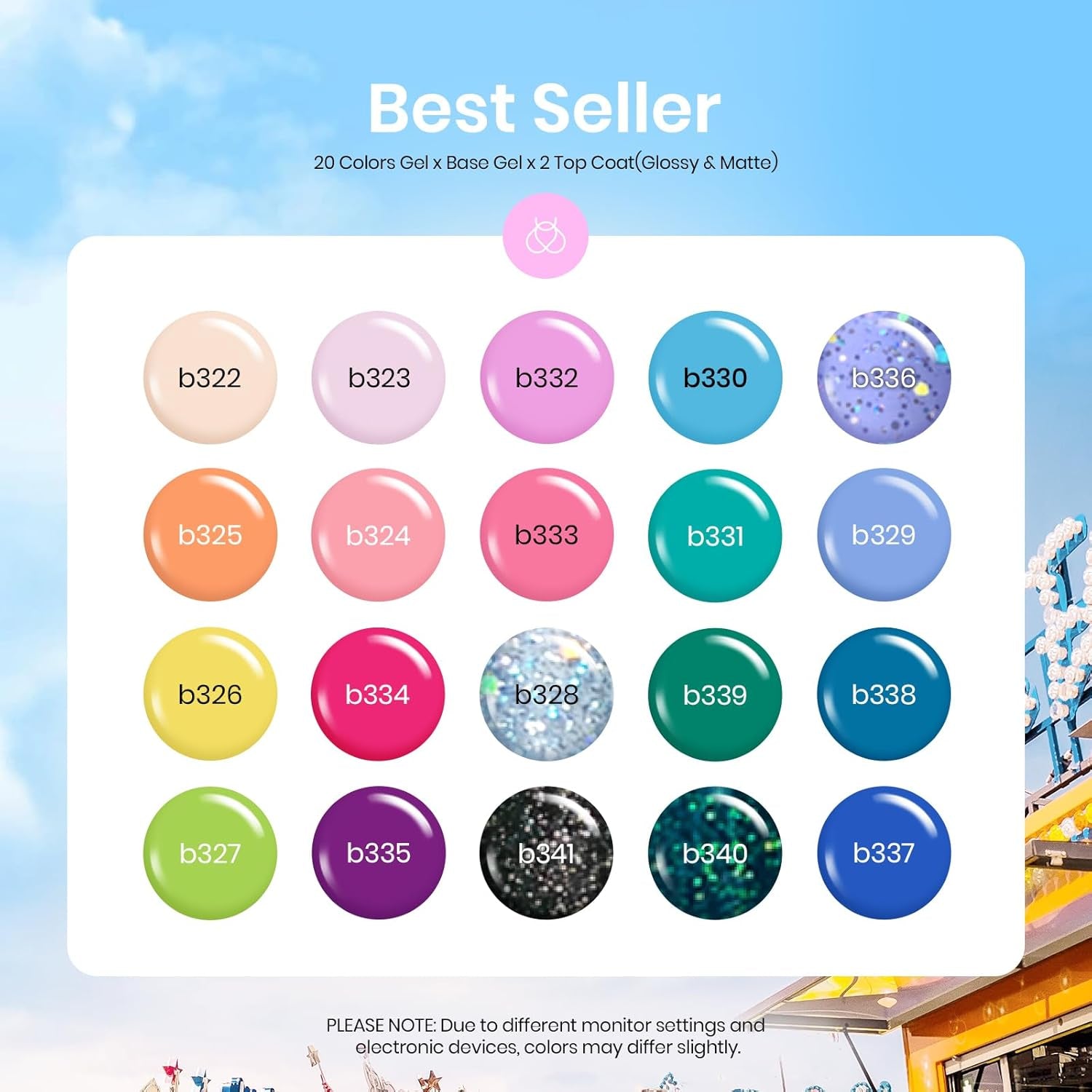 Beetles 23Pcs Gel Nail Polish Set with Base Gel Top Coat Spring Bright Colors, 2025 Gel Polish Kit Blue Pink Purple Orange Green Glitter Soak off Uv Led Nail Gel Trendy Rainbow Nail Art