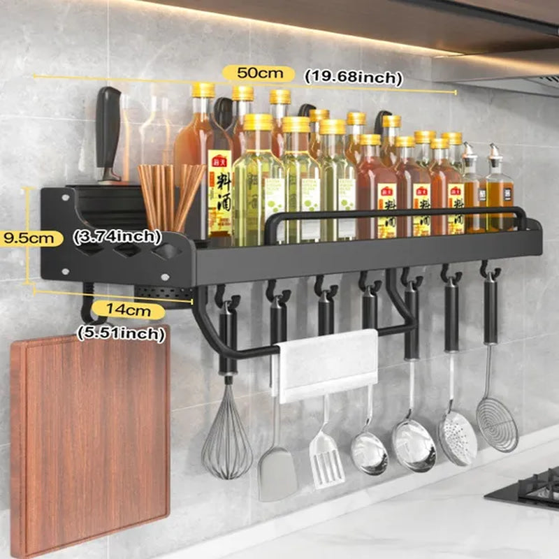 Kitchen Storage Shelf Wall-mounted Spice Racks Space Aluminum Multifunctional Punch-free Kitchen Shelf Kitchen Organizer