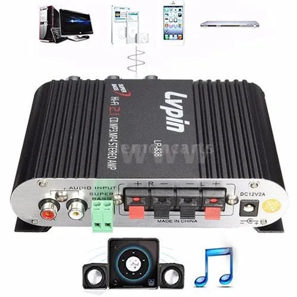 Mini HIFI Audio Stereo Power Amplifier Subwoofer MP3 Car Radio Channels 2 Household Super Bass Lvpin 838