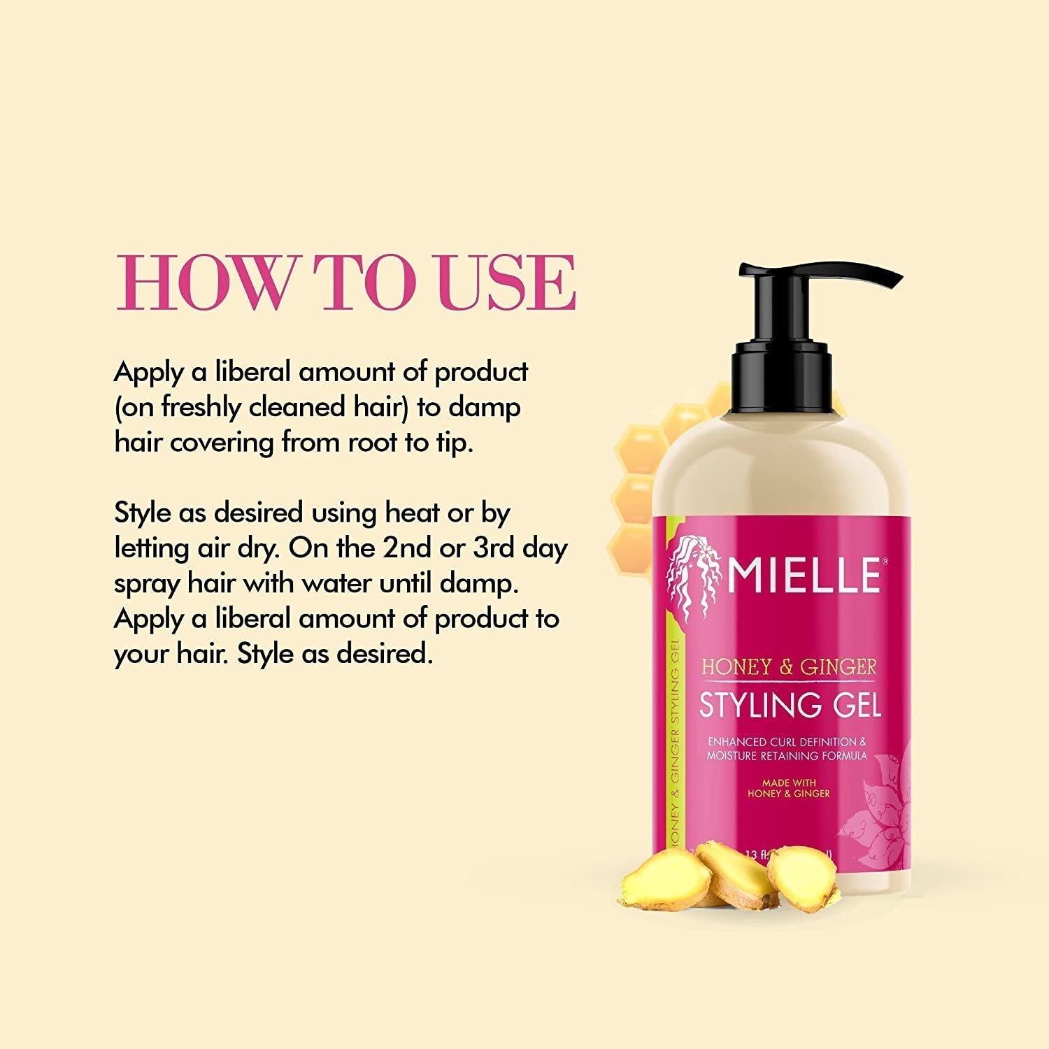 Honey & Ginger Styling Gel for Enhanced Curl Definition and Moisture Retaining with Aloe for Dry, Curly, Thick, and Frizzy Hair, Non-Sticky, 13 Ounces