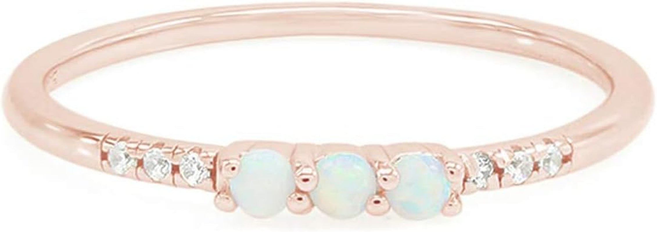 Dainty Stackable Three round Shape Stone, Synthetic Opal Wedding Bridal Engagement Ring Band for Her in 10K Solid Gold or Sterling Silver, Jewelry Gift for Her