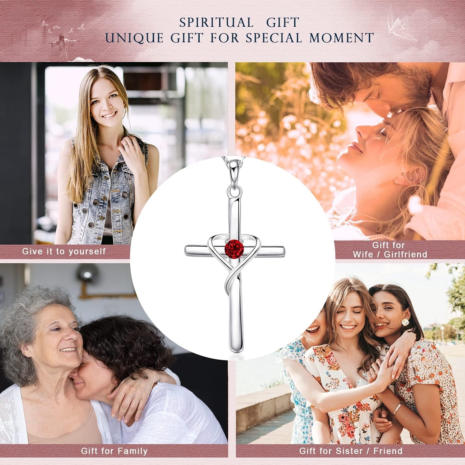 925 Sterling Silver Cross Necklace for Women Men 5A CZ Birthstone Necklaces 14K Gold Plated or Rose Gold Necklace for Easter or Holiday