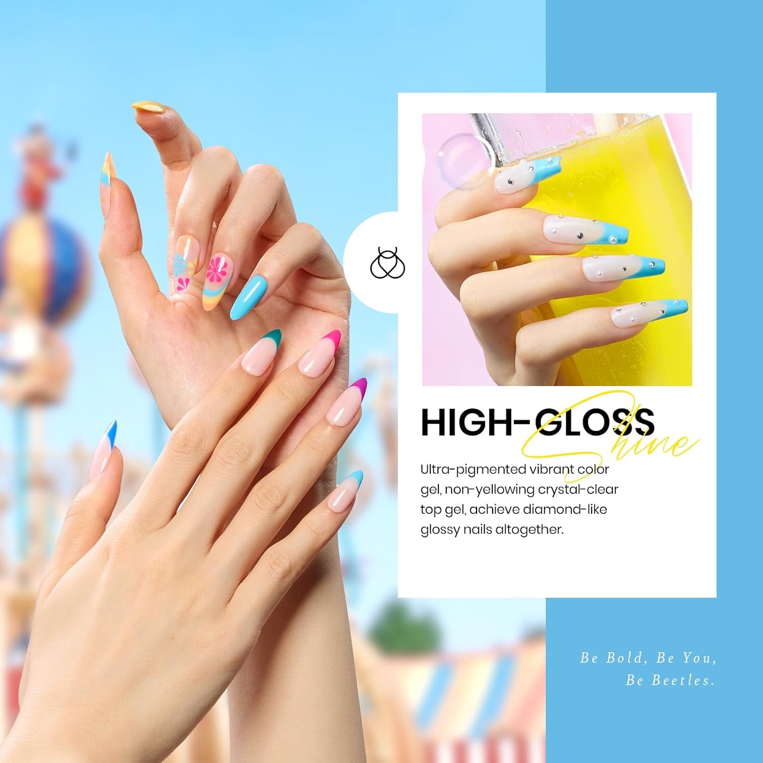 Beetles 23Pcs Gel Nail Polish Set with Base Gel Top Coat Spring Bright Colors, 2025 Gel Polish Kit Blue Pink Purple Orange Green Glitter Soak off Uv Led Nail Gel Trendy Rainbow Nail Art