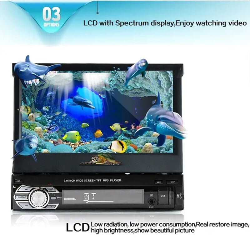 1DIN 7" HD Retractable Touch Screen Car Stereo Audio Bluetooth Car Radio Support Bluetooth/Usb/Aux/Fm/Am Mirrorlink+ SWC+ Rearview Camera (Optional)