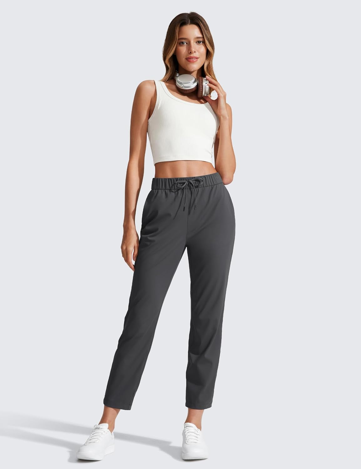 Womens 4-Way Stretch Ankle Golf Pants 7/8 Casual Dress Work Athletic Travel Workout Sweatpants with Pockets
