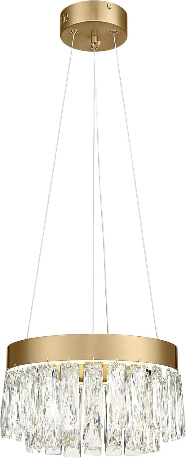 2-Tier Crystal Gold Chandelier, LED Modern Chandelier, 6000K Cool White Pendant Light for Bedroom Kitchen Dinning Room Entryway, CC5612-LED-BG