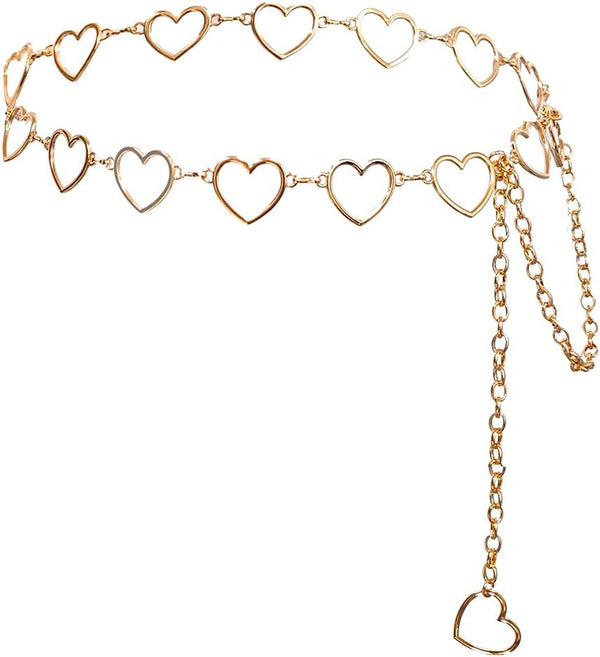 Women Waist Chain Belt Gold Silver Chain Belt Body Chains Jewelry for Dress Y2K Heart Chain