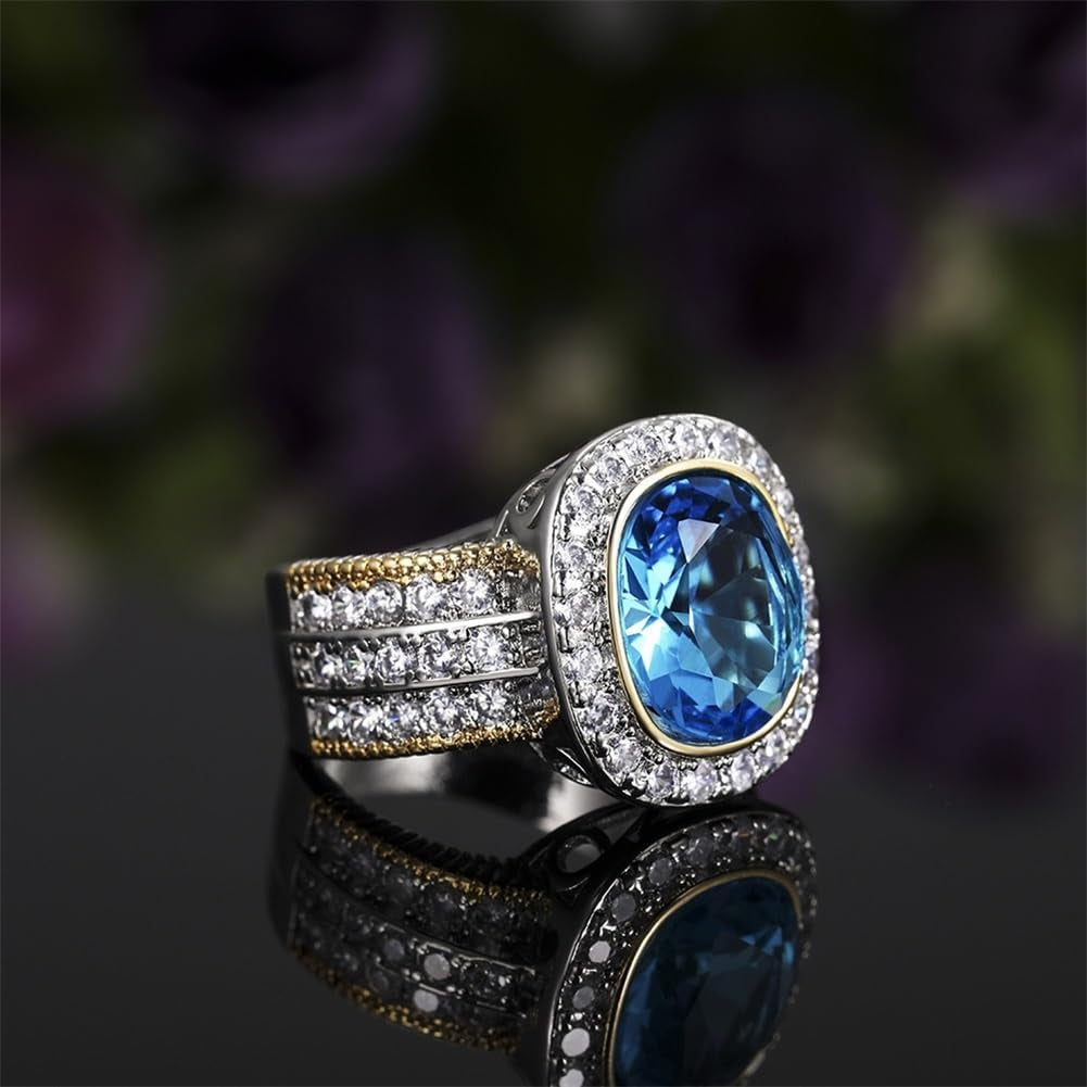 925 Sterling Silver Shiny Full Diamond Ring 18K Gold Sapphire Cocktail Ring Blue Cubic Zirconia Promise Ring CZ Diamond Multi Row Ring Eternity Engagement Wedding Band Ring for Women Z.58 (US Code 7)