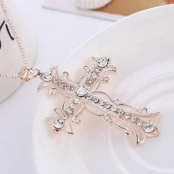 Cross Necklace Crystal Diamond Gold Christ Sweater Chain Neckalces for Women Ffashion Jewelry Accessories