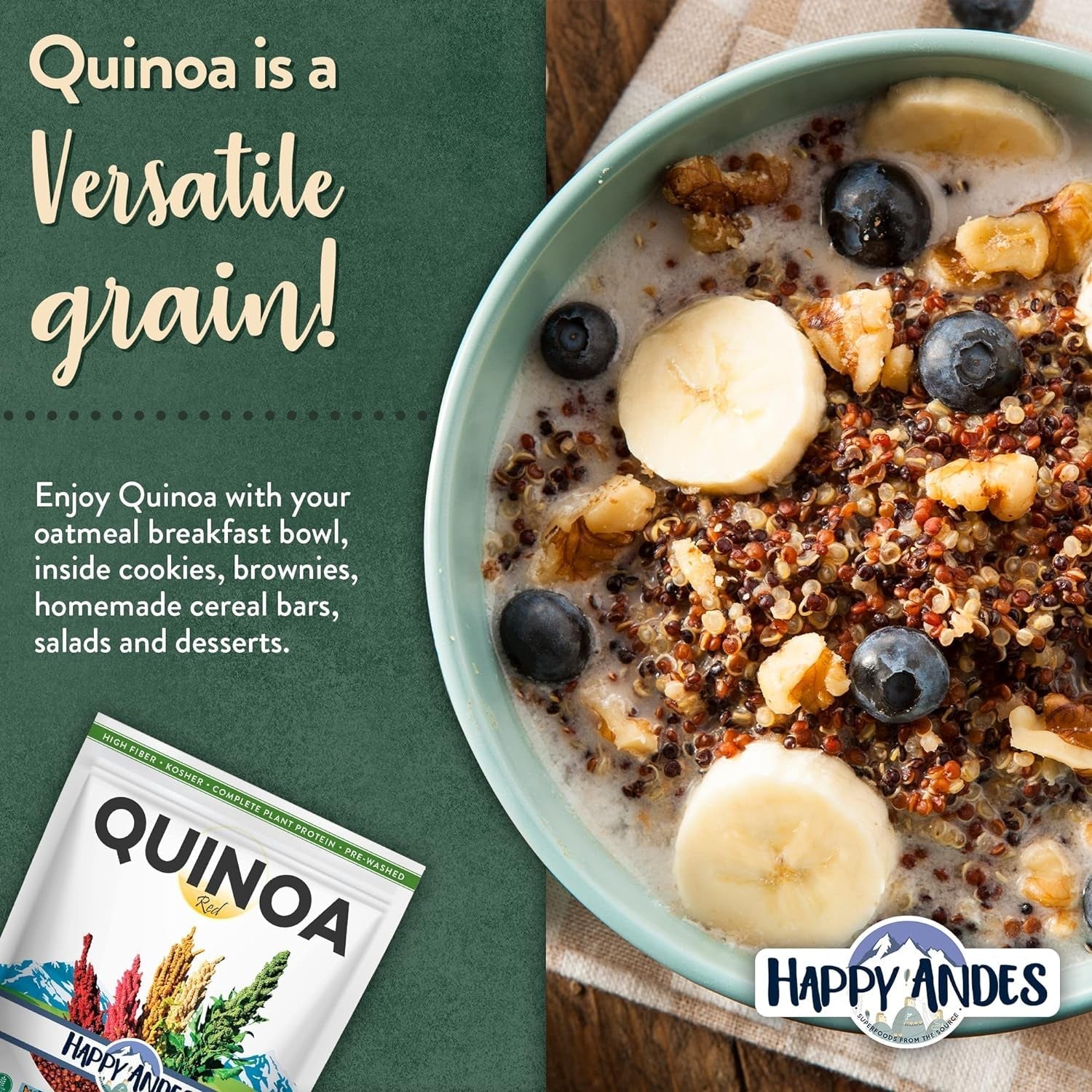 Tri-Color Quinoa Non GMO & Gluten, Whole Grain Rice Substitute, Ready to Cook Food for Oats & Seeds Recipes, Healthy Meal with Vitamins and Protein, 48 Oz