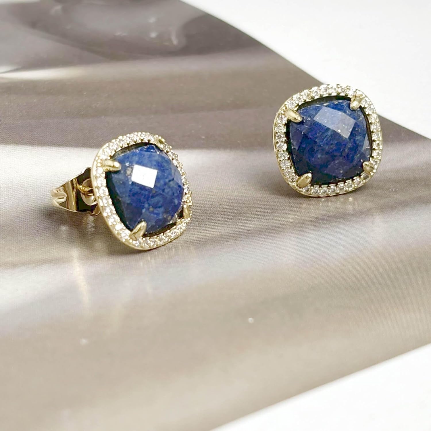 Lapis Earrings, Blue Stud Earrings for Women, Natural Birthstone Earrings for Lapis Lazuli Jewelry, Handmade Earrings Gift for Her