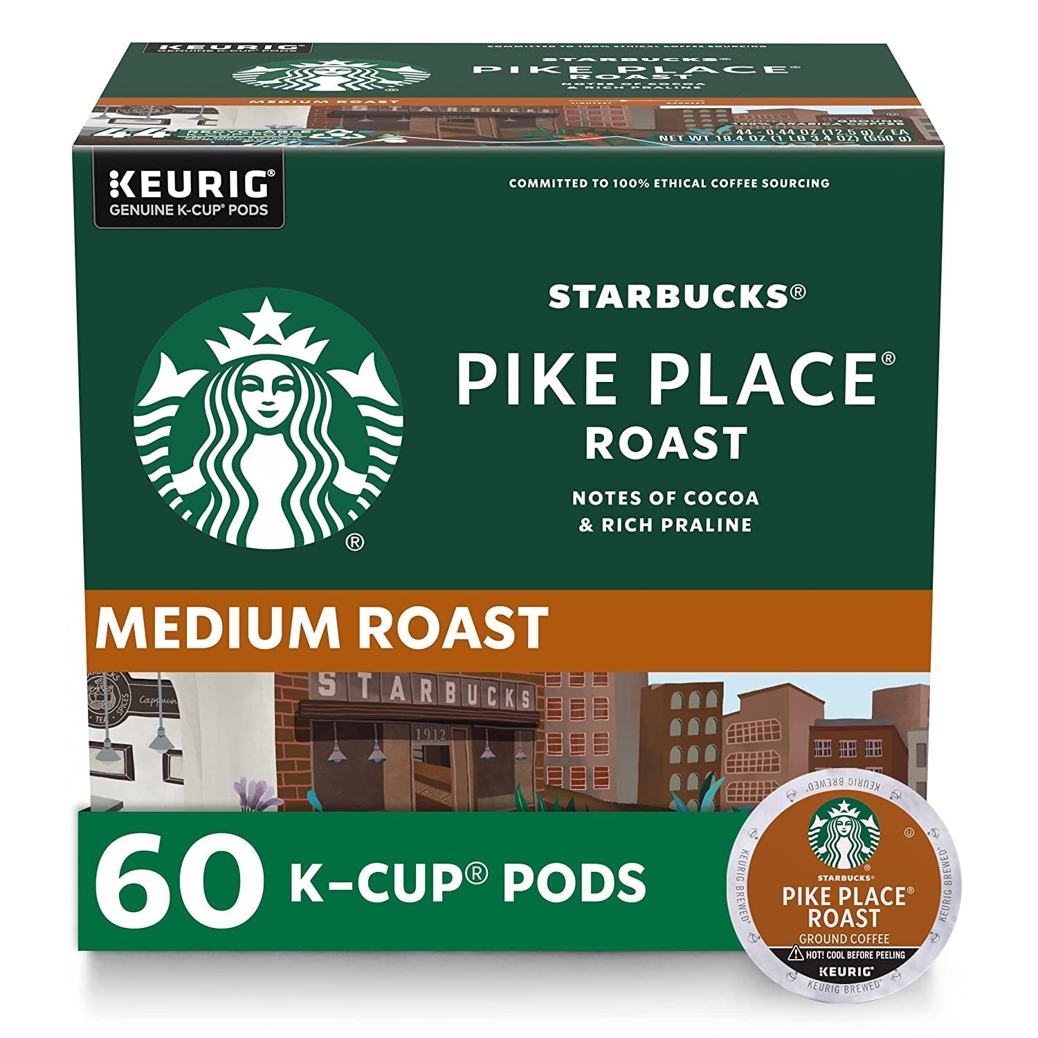 K-Cup Coffee Pods, Medium Roast Coffee, Pike Place Roast for Keurig Brewers, 100% Arabica, 6 boxes (60 pods total)