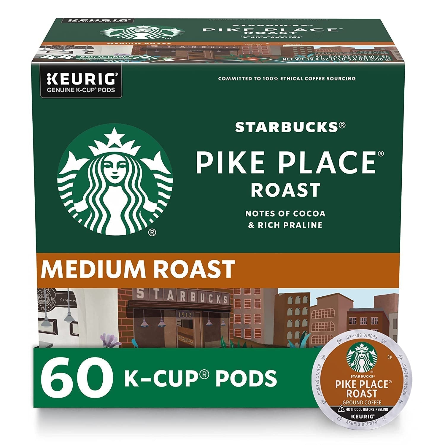 K-Cup Coffee Pods, Medium Roast Coffee, Pike Place Roast for Keurig Brewers, 100% Arabica, 6 Boxes (60 Pods Total)