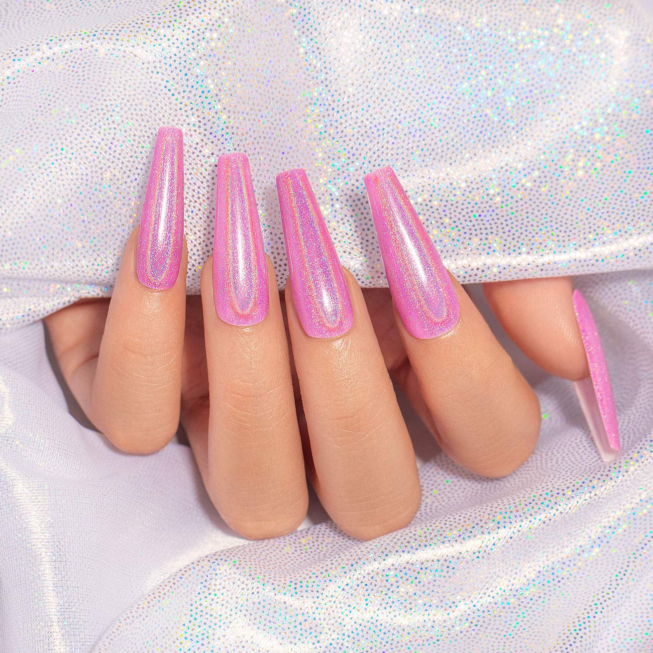 Holographic Gel Nail Polish Set 3PCS Rose Gold Pink Purple Gorgeous Glossy Soak off Nail Gel with Glitter Mermaid Unicorn Effect Lamp Curing Required for Nail Art Design Manicure Salon DIY at Home