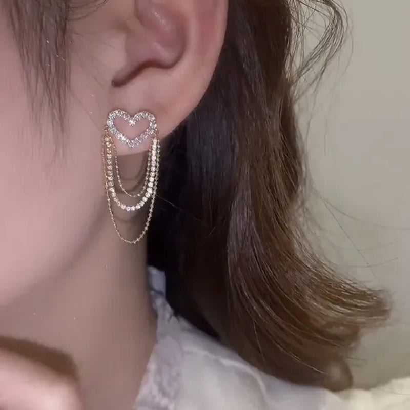 Love Tassel Multi-Layer Chain Hot-Selling Earrings New Trendy Korean Heart-Shaped Rhinestone Earrings Party Jewelry Gifts