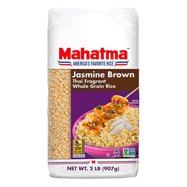 Brown Jasmine Rice Bag 2Lb, Brown Thai Jasmine Rice, Microwave Rice in 20 Minutes or Cook on Stovetop in 30 Minutes