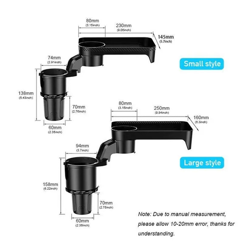 Multifunctional Car Cup Holder with Detachable Tray 360° Rotating Adjustable Car Food Eating Tray Table 3in1 Car Seat Cup Holder Water Bottle Drink Coffee Cleanse Storage