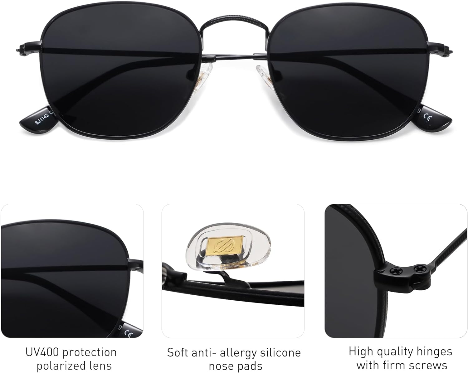 Square Polarized Sunglasses for Men Women Classic Vintage Retro Style
