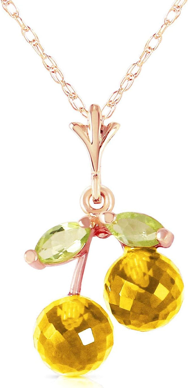 1.45 Carat 14K Solid Rose Gold Natural Citrine and Peridot Pendant Necklace