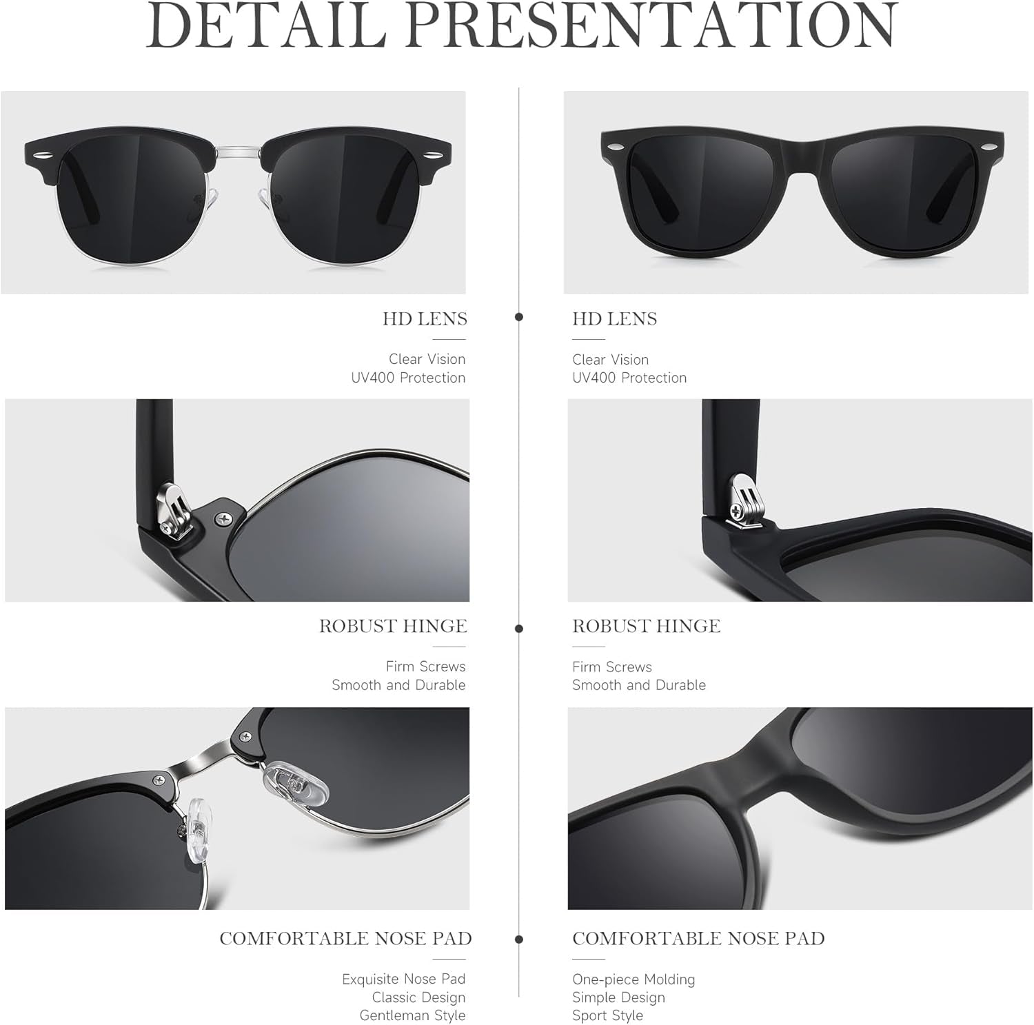 Sunglasses Men and Womens, Polarized Sunglasses for Men with UV Blocking Semi-Rimless Frame for Driving & Hiking