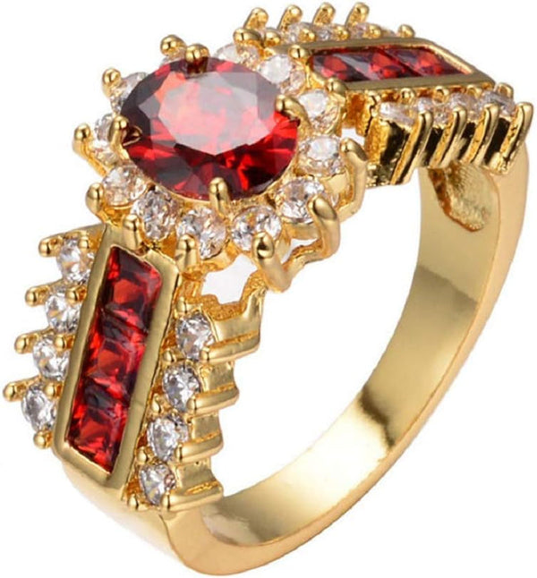Fashion Women 14K Yellow Gold Filled Ruby Ring Engagement Bridal Jewelry Size 6-10