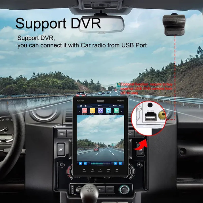 Podofo Autoradio 2Din Car Stereo Radio 9.5'' Rotatable Vertical Screen Car Mp5 Player Support Bluetooth USB FM D-Play Mirror Link Function