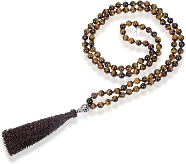 Premium 108 Mala Beads Malas Necklace - Natural Healing Gemstone Tibetan Buddhist Japa Prayer Meditation Reiki Chakra Stone Quartz Rock Women Men Jewelry