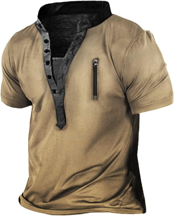 Mens Henley Shirt Short Sleeve Fit Summer Tees Tops(S-3Xl)