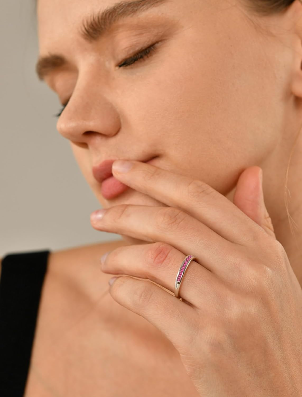 Stackable Rings 925 Sterling Silver Halo Birthstone Eternity Bands Jewelry for Women