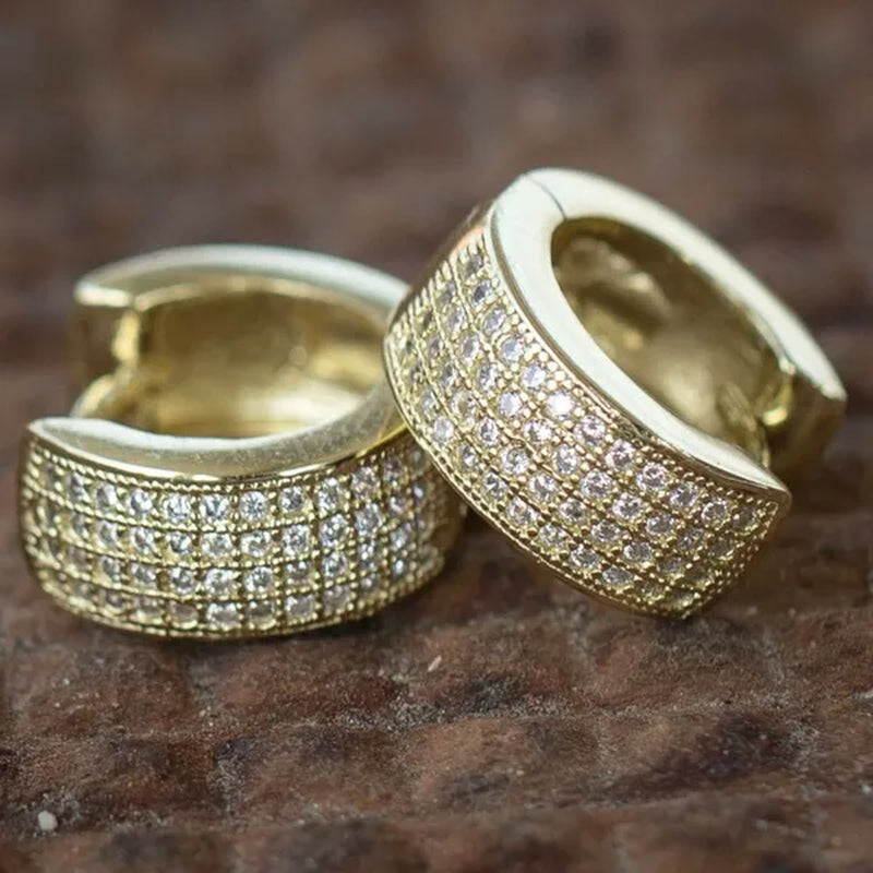 1 Pair Punk Men Women 925 Silver Small Hoop Earrings with Crystal Diamond Gold Color Round Huggie Stud Earrings Jewelry