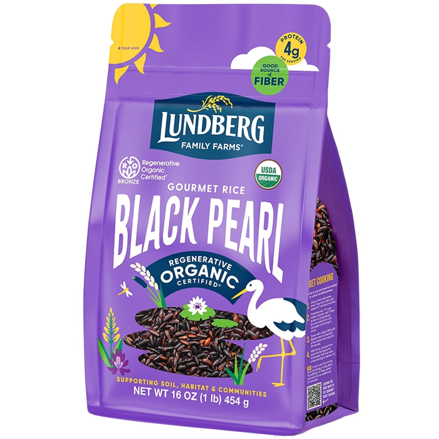 Black Pearl Rice, Regenerative Organic Certified – Full-Bodied Black Rice, Responsibly Grown in California, 16 Oz