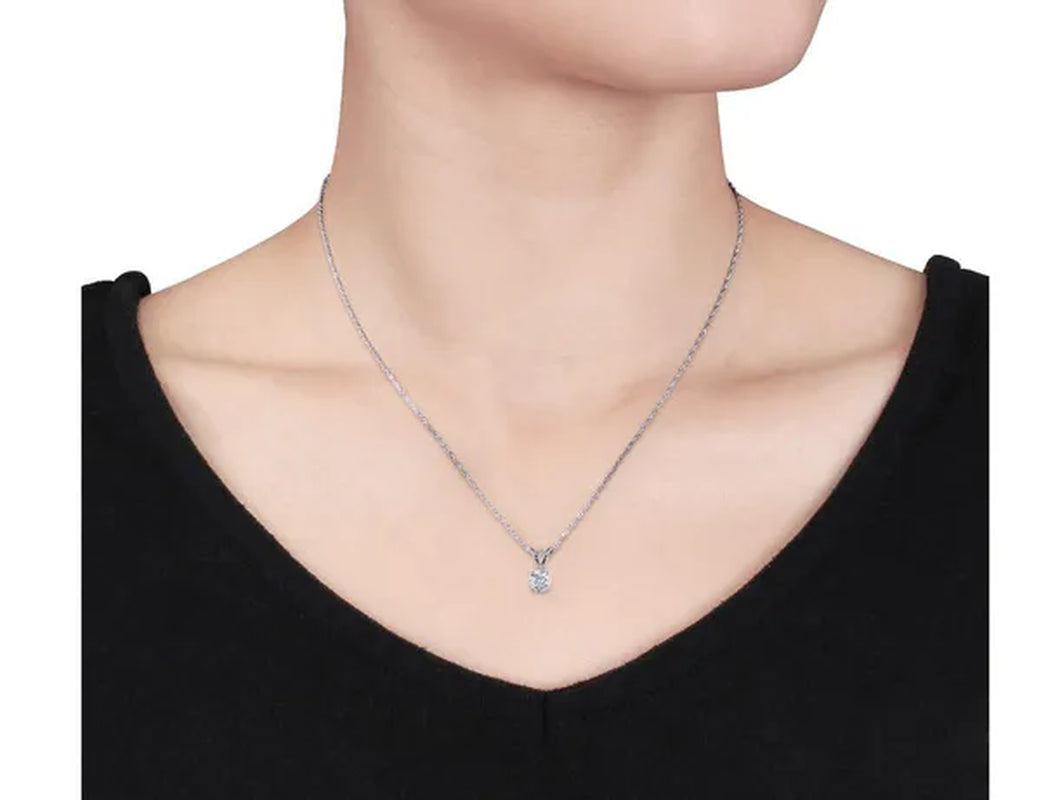 Diamond Solitaire Pendant 1/3 Carat (ctw I2-I3 , I-J) in 14K White Gold with Chain