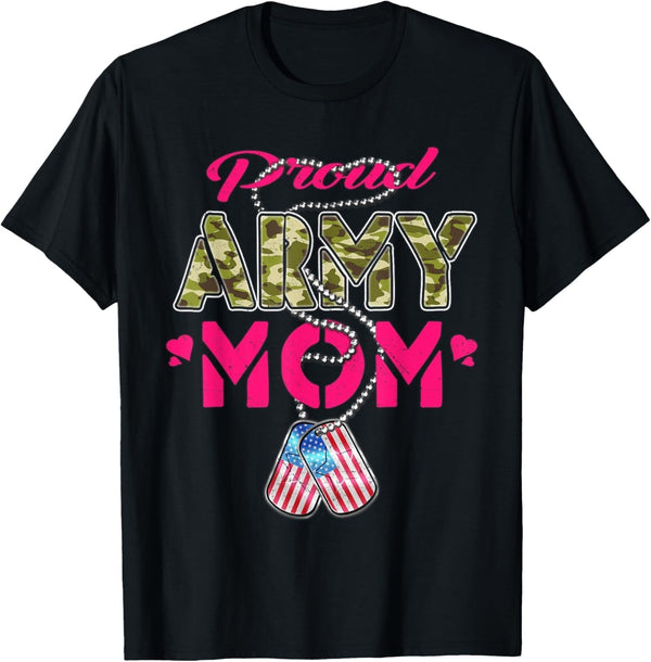 Proud Army Mom US Flag Camo Dog Tags Military Mother T-Shirt