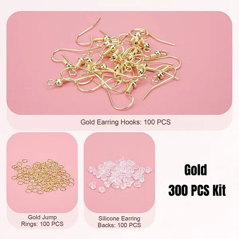 925 Sterling Silver Earring Hooks, 300PCS Earring Hooks Kit - 100PCS Hypoallergenic Earring Hooks for Jewelry Making with 100PCS Open Jump Rings and 100PCS Rubber Earring Backs