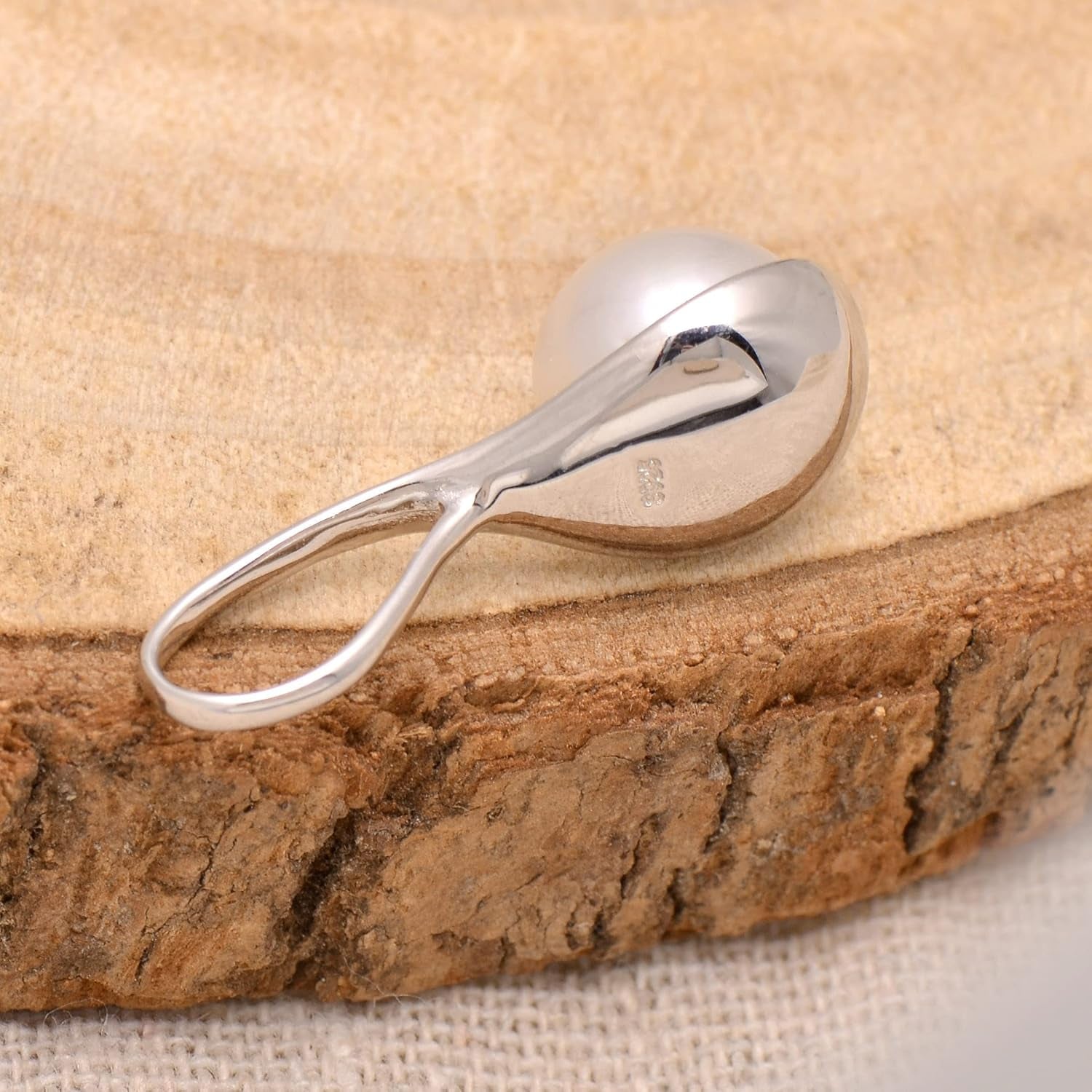 925 Sterling Silver Spoon Shape Cultured White Pearl Pendant Necklace for Women