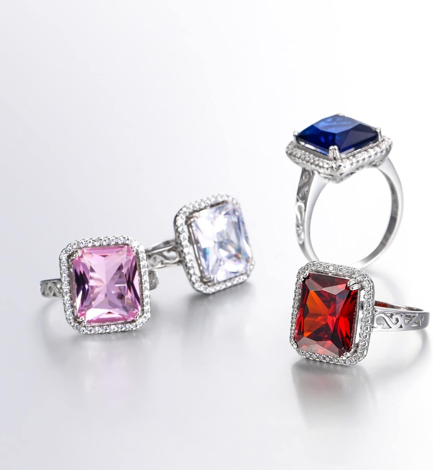 925 Sterling Silver Blue Sapphire Color 3 Carat Radiant Cut CZ Engagement Ring for Women, Bride